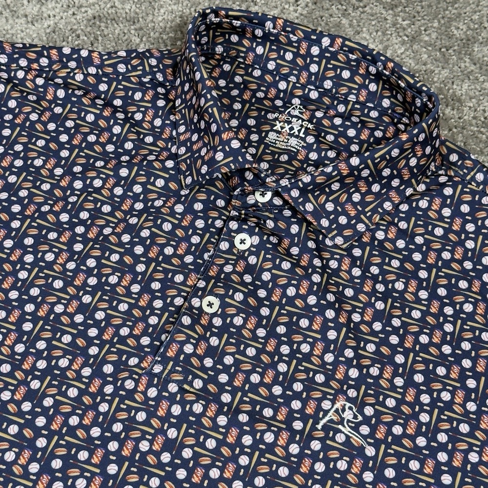 RHOBACK POLO MEN'S 3XL BLUE 7TH INNING STRETCH BASEBALL THEME PERFORMANCE XXXL
